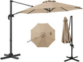 Grand Parasol Déporté 3M Beige avec Base et Manivelle, Protection UV 360°, Réglable, Structure en Aluminium, Idéal pour Jardin et Terrasse