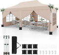 COSTWAY Tonnelle de Jardin 3x6M avec Parois Latérales Amovibles, Tente de Réception Pliable avec Sacs de Sable et Sac de Transport, Idéale pour Mariages et Barbecues - Beige