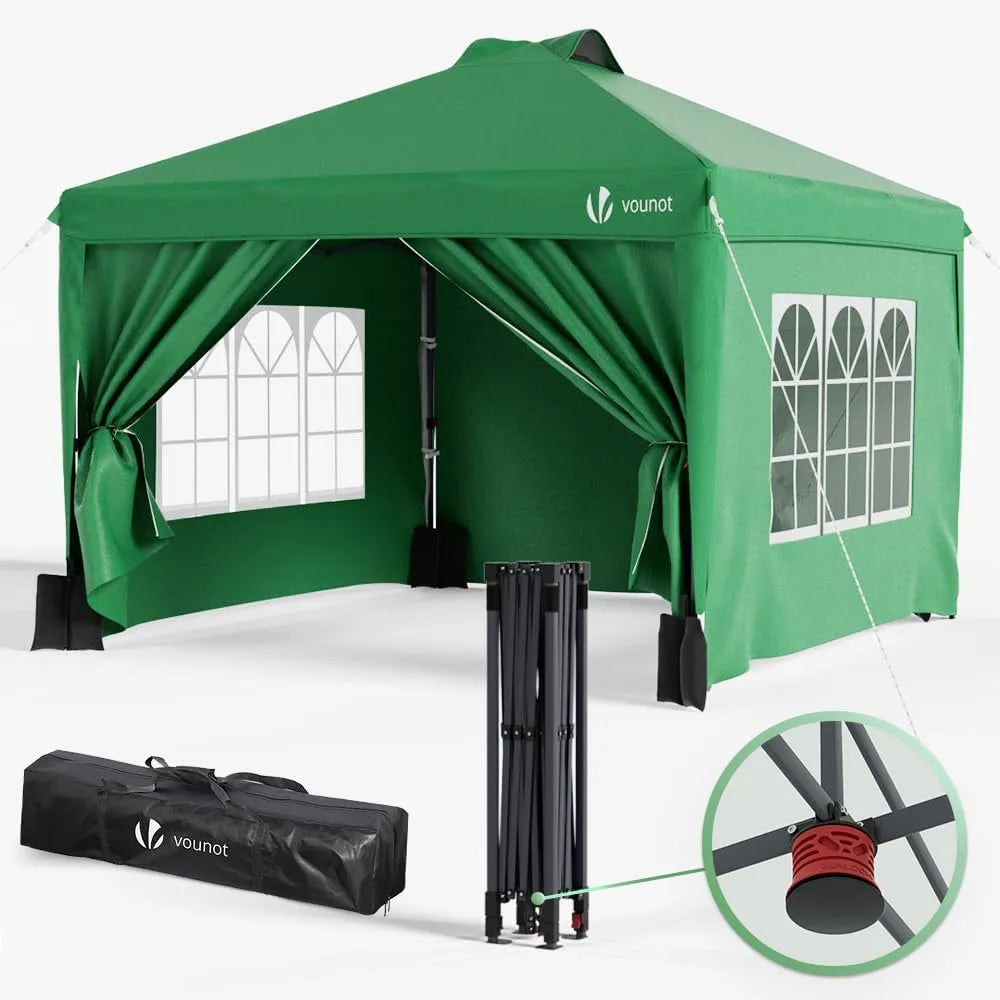 Tonnelle Pliante de Jardin 3x3m VOUNOT avec Parois Imperméables Anti-UV, Hauteur Réglable et Sac de Transport – Verte
