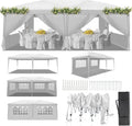 Tonnelle Pliante 3x6m LEADZM avec Protection UV 50+, Hauteur Réglable, 6 Parois Latérales, Cadre en Acier - Idéale pour Jardin, Fêtes, Camping - Blanche