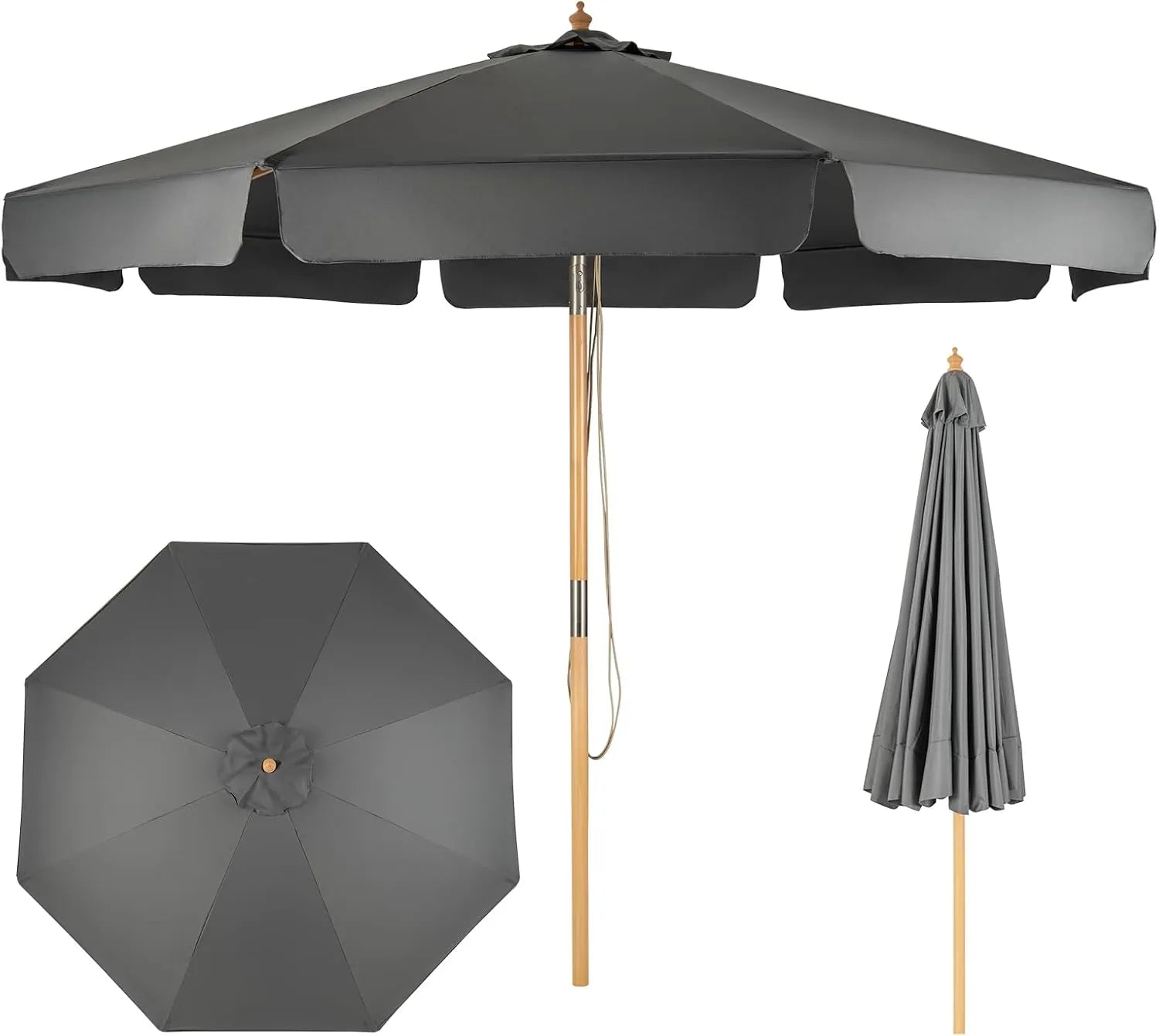 Parasol de Jardin Inclinable avec Protection UV et 8 Baleines en Bois