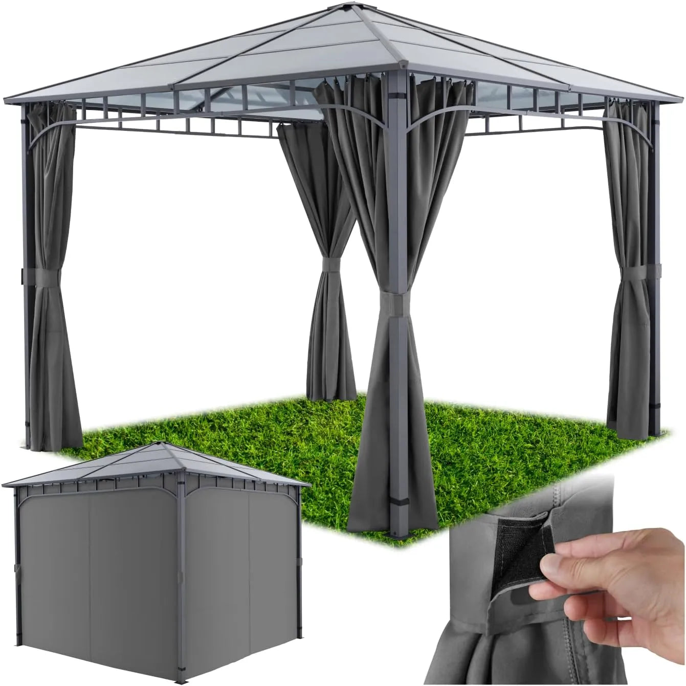Tonnelle de Jardin 3x3m en Aluminium avec Toit Imperméable et Protection Anti-UV