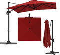 Parasol d'extérieur inclinable 360° avec protection UV et rotation complète, idéal pour jardin et terrasse, rouge