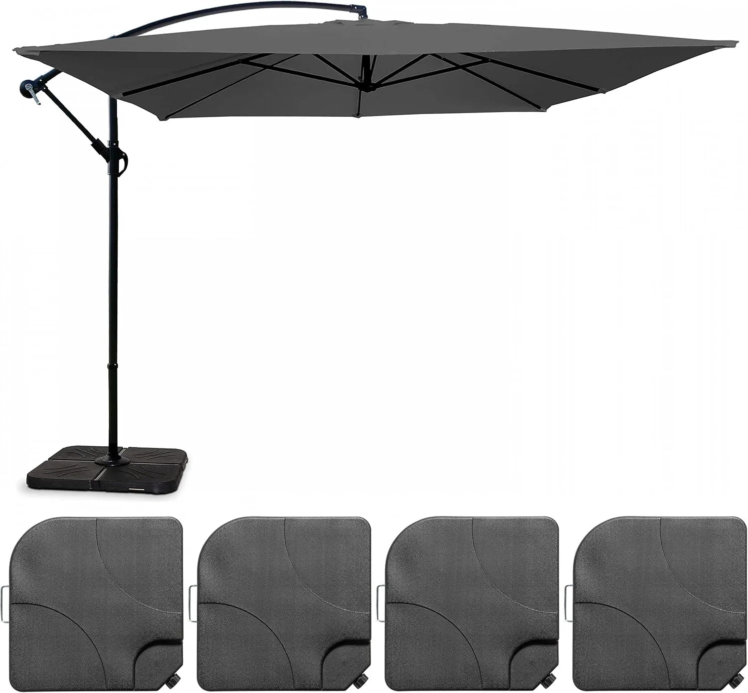 Parasol déporté 3x3m en acier gris avec 4 dalles à remplir