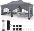 Tonnelle de Jardin Escamotable 3x6M avec Parois Latérales Amovibles et Sacs de Sable - Gris