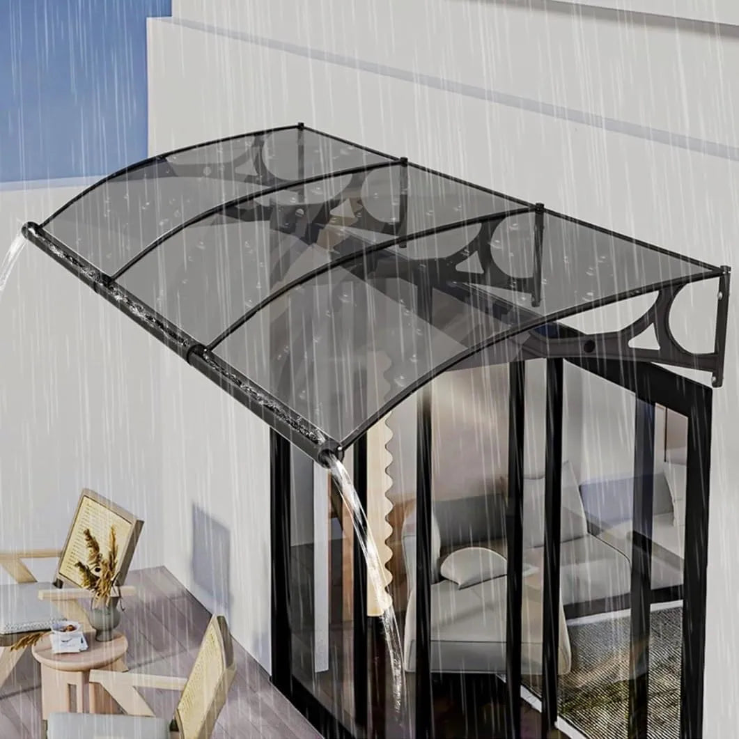 Marquise de porte en aluminium et polycarbonate anti-UV 60x140 cm - Protection pluie et soleil - Gris fumé