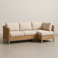 Canapé d'angle en rotin avec coussins en polyester beige