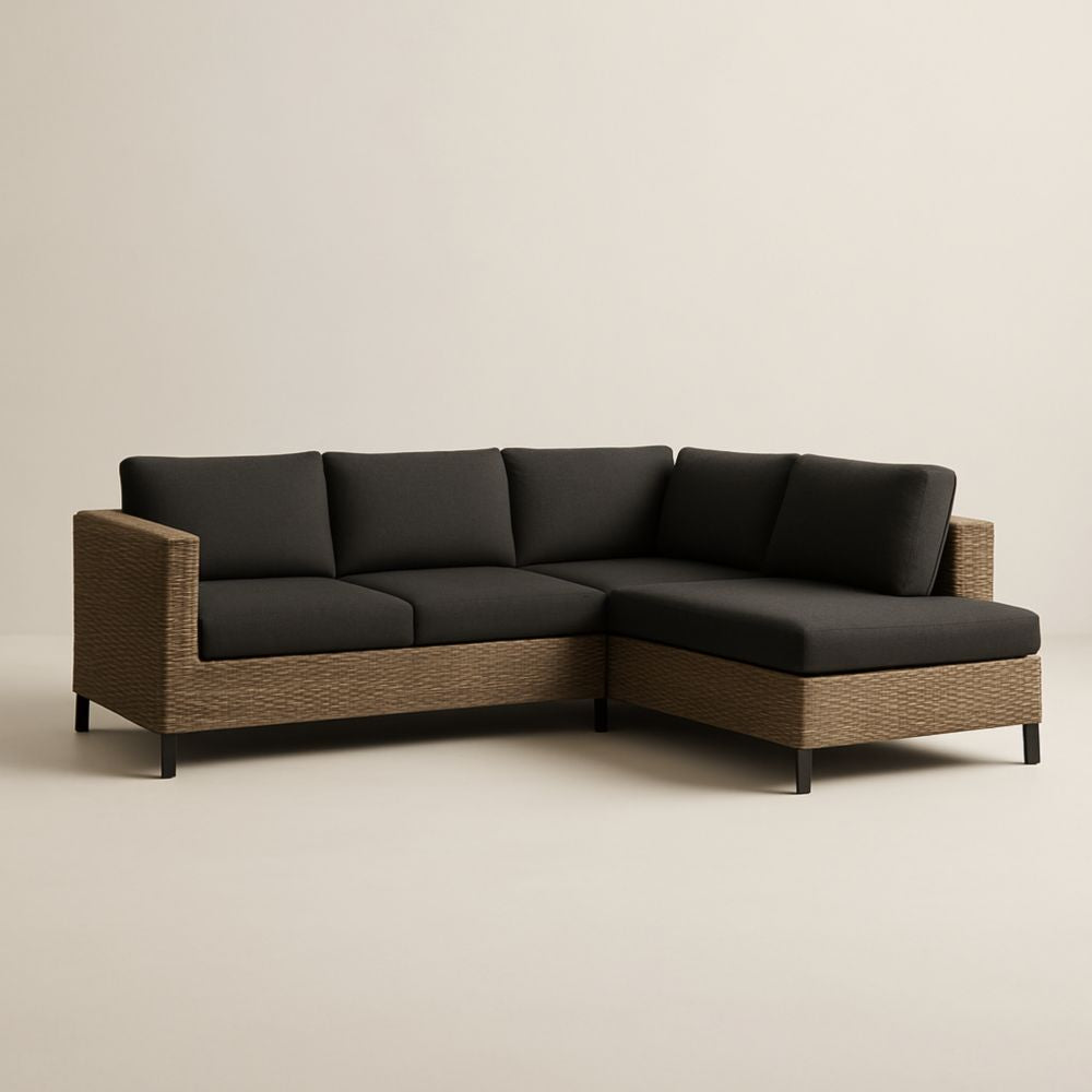 Canapé d'angle en résine avec coussins en polyester Gris et Marron