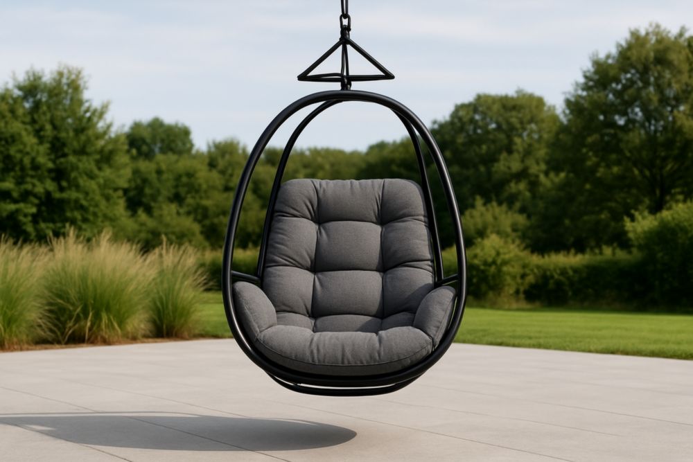 Chaise Suspendue en Métal avec Coussin en Polyester Gris