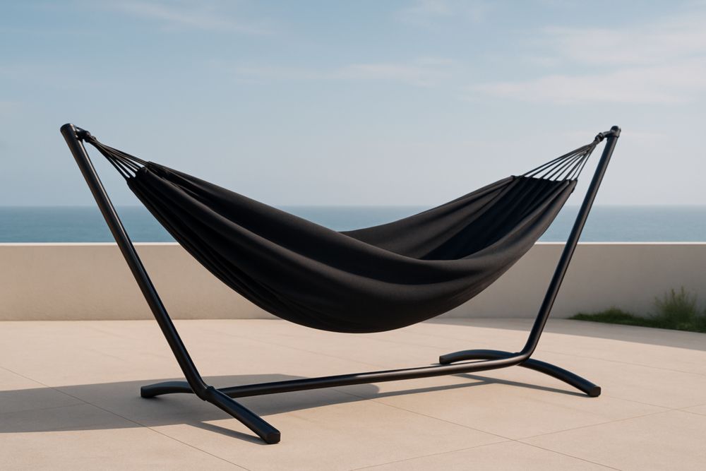 Hamac avec Support Métal Noir Tissu