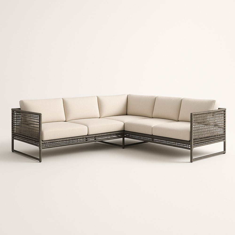 Canapé d'angle extérieur en métal et tissu beige 250x250x85 cm