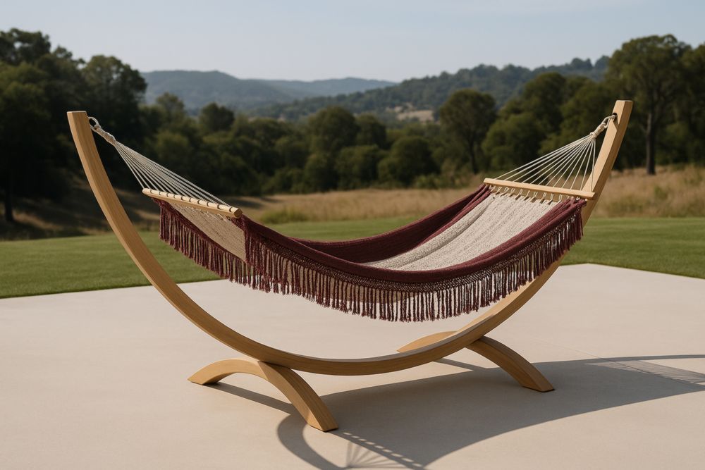 Hamac en Bois avec Tissu en Coton Rouge et Beige