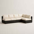 Canapé d'Angle Modulable Résine Tressée Noire avec Coussins Beige