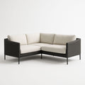 Canapé d'Angle Rotin Noir avec Coussins Beiges, Mobilier Moderne