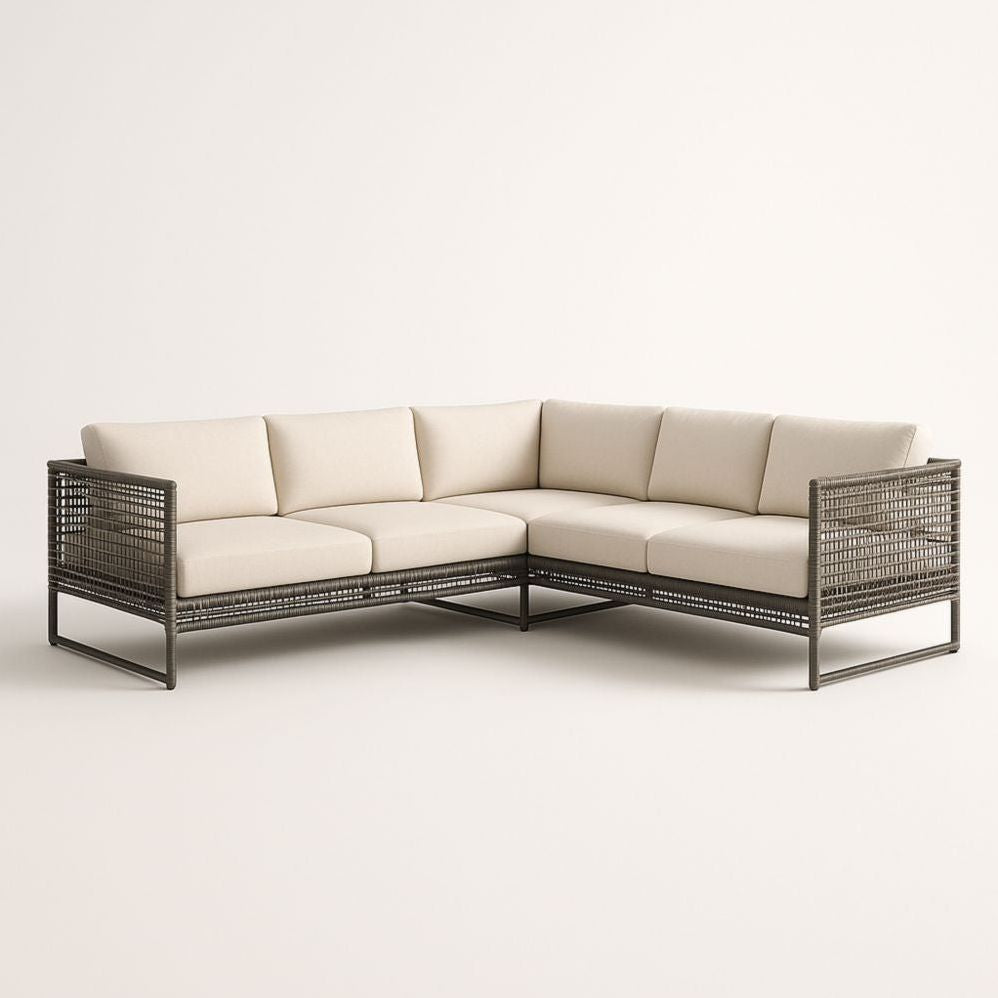 Canapé d'Angle XL Métal et Tissu Beige 250x250x85 cm, Jardin