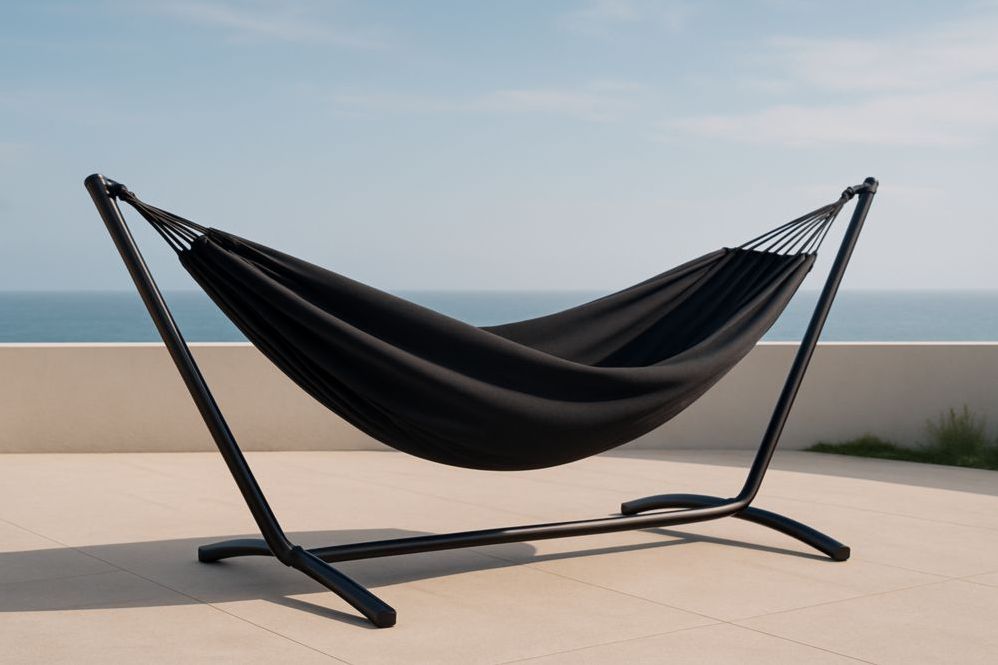 Hamac de Repos avec Support Métal Noir, Tissu Robuste Jardin